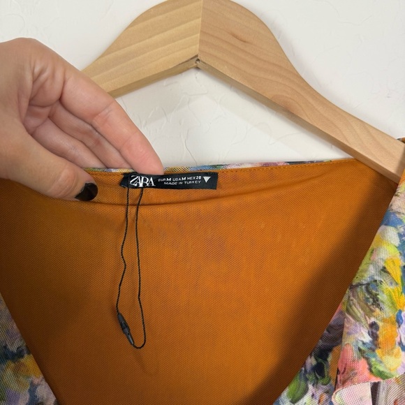 ZARA FLORAL RUCHED Mini Dress Green Multi - Picture 7 of 10